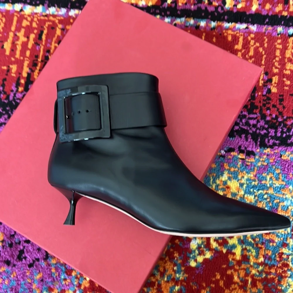Pointy covered buckle bootie by Roger Vivier of Paris. Worn once. - Picture 2 of 12